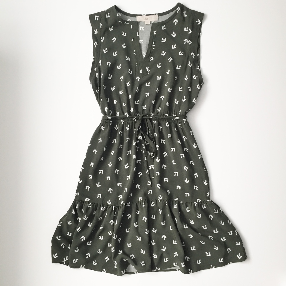 LOFT Arrow Smocked Ruffle Tie Waist Dress Petite